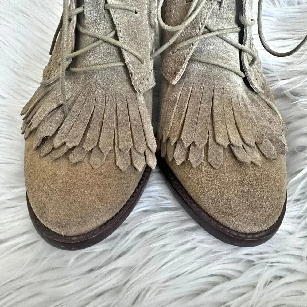 MADEWELL x 1937 | Suede Leather "Aberdeen" Tan Fringe Ankle Boots Booties | 9 - Picture 2 of 9